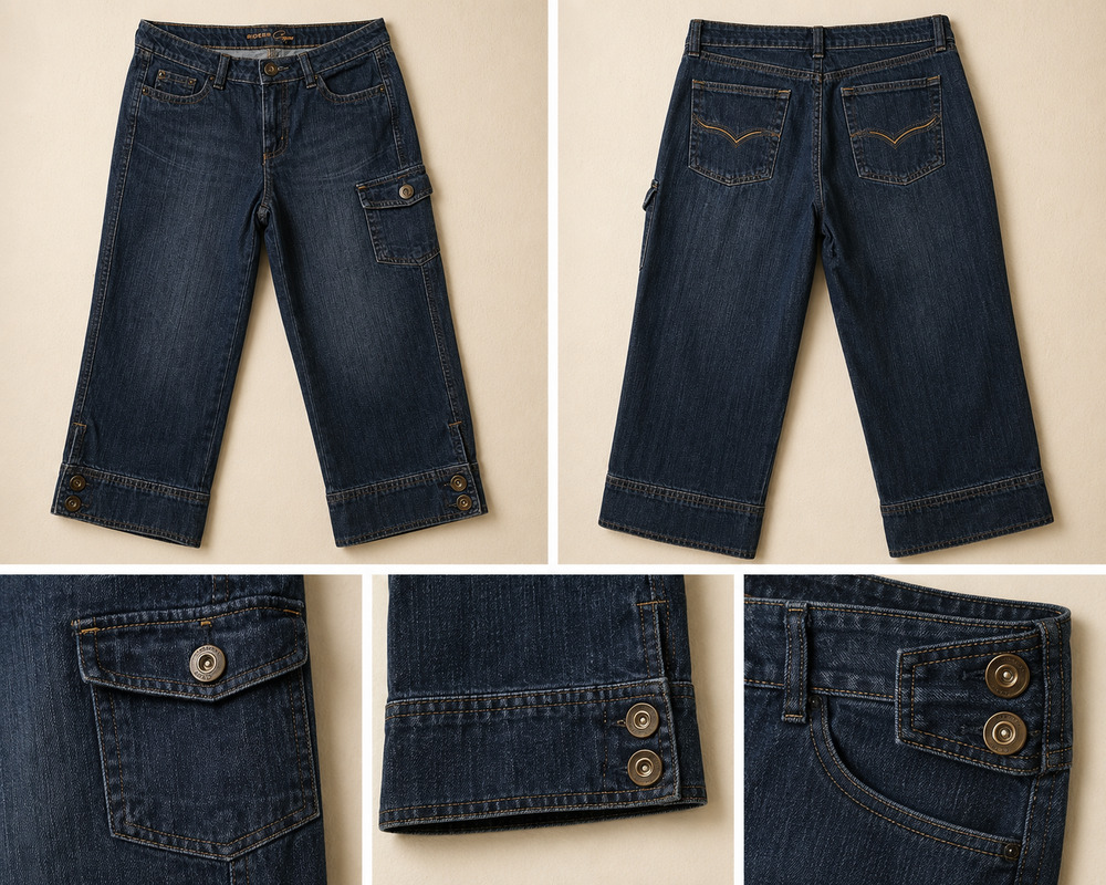 Riders Copper by Lee Size 8/10 Utility Cargo Capri Jeans Dark Wash Y2K Casual
